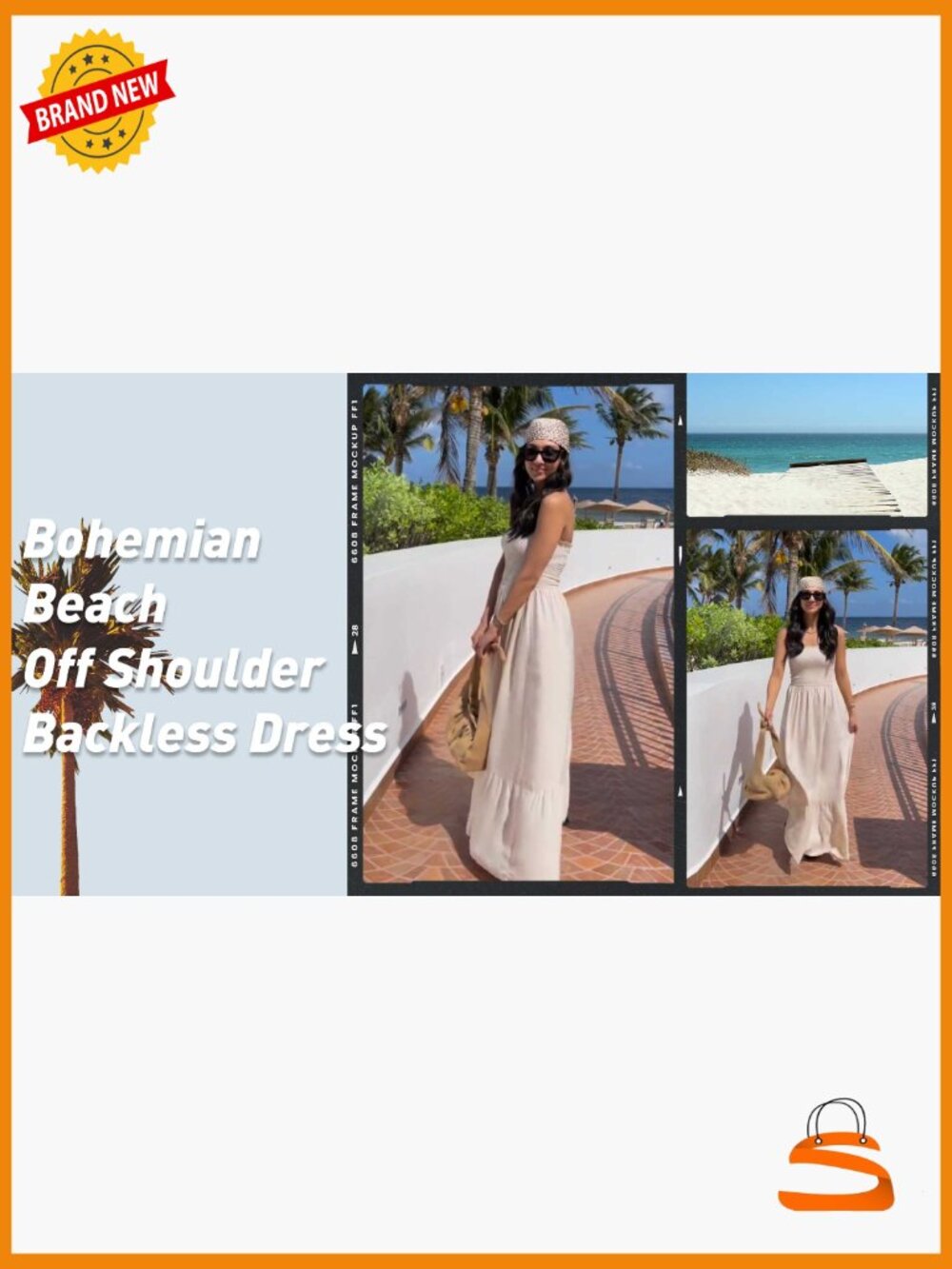 Strapless Smocked Maxi Dress with Ruffle Trim A-Line Summer Beach - Picture 7 of 7